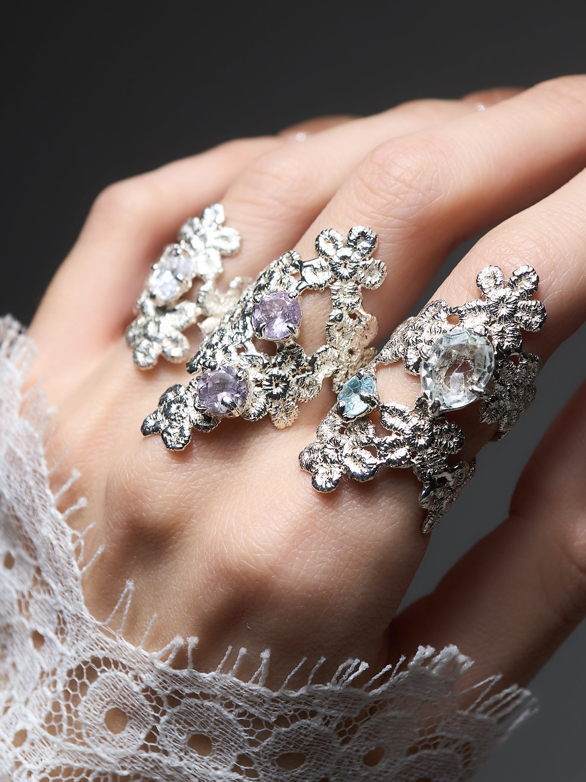 cluster floral Lace Ring blue-6.5
