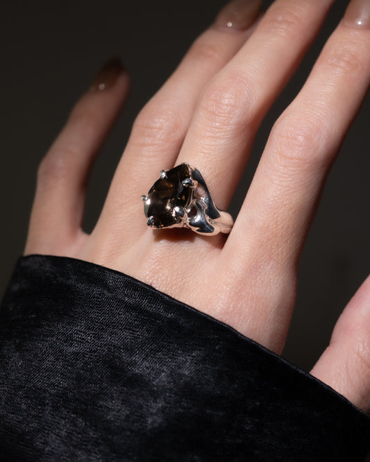 Fluid smoky quartz ring- 6