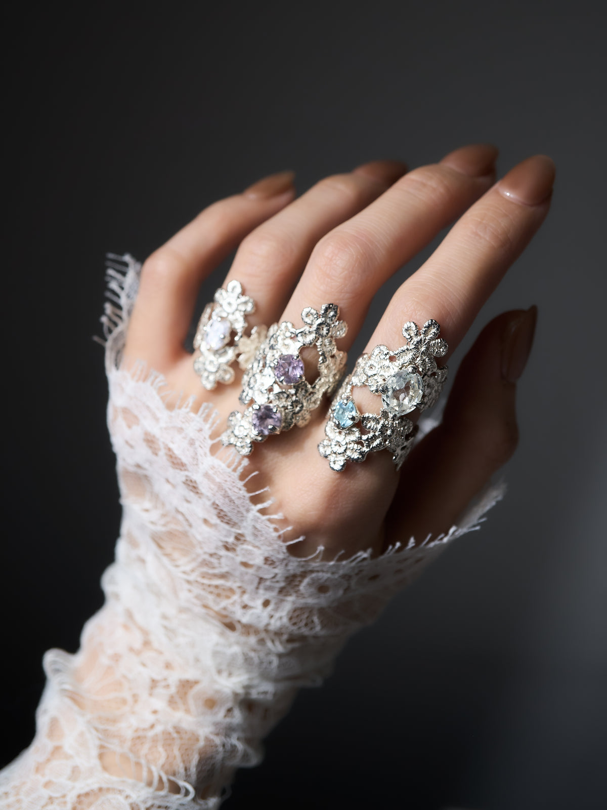 cluster floral Lace Ring blue-6.5