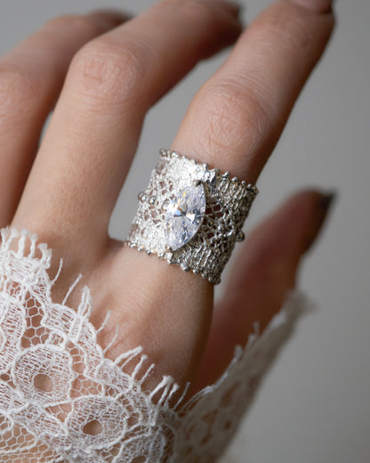 Lace marquise ring
