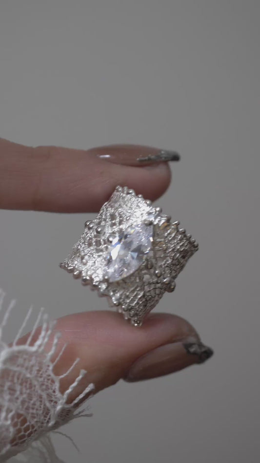 Lace marquise ring